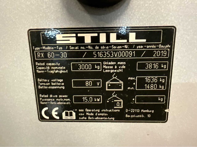 Still rx60-30 vorkheftruck triplex vorkensteller - freelift - sideshift - 2019 - 8026 uur - redline - 4.8m -bluespot - afbeelding 6 van  21