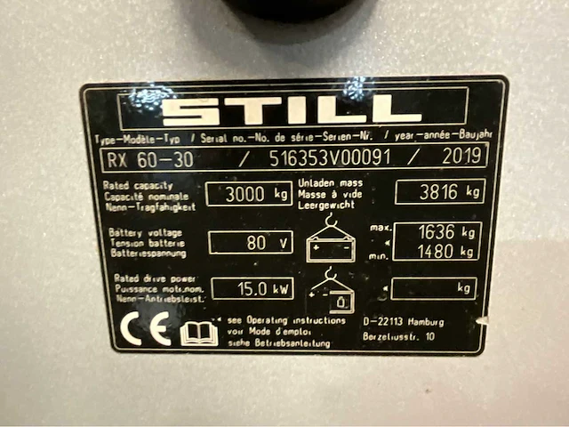 Still rx60-30 vorkheftruck triplex vorkensteller - freelift - sideshift - 2019 - 8026 uur - redline - 4.8m -bluespot - afbeelding 6 van  18