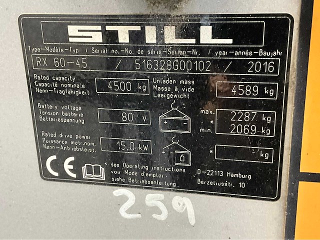 Still rx60-45 vorkheftruck - sideshift - bj 2016 - 6374 uur - 4500kg - afbeelding 2 van  16
