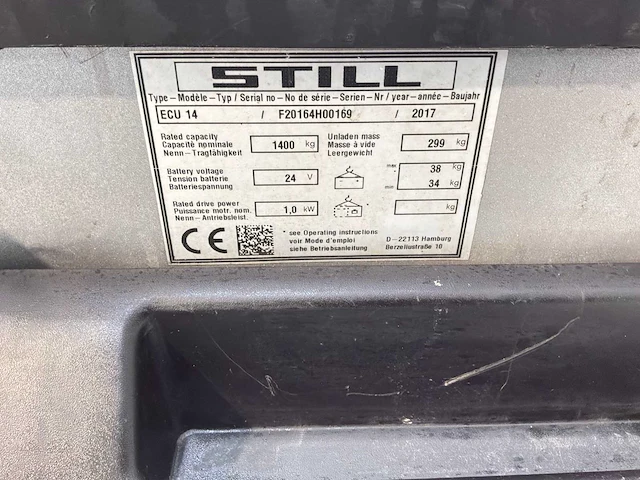 Stilll - 2017 - exu14 - elektrische palletwagen - afbeelding 2 van  14