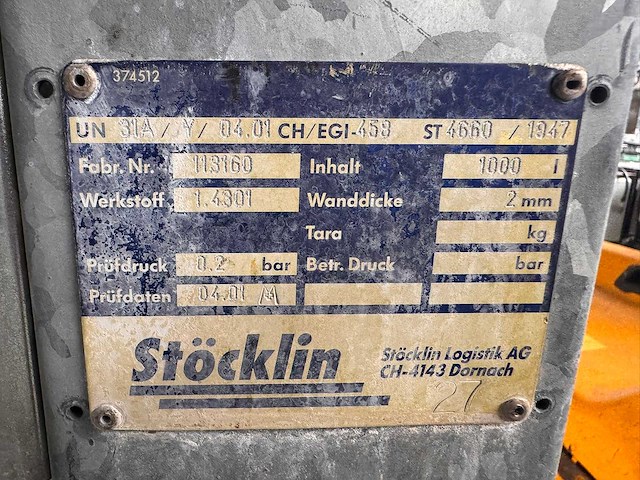 Stöcklin - 1000 liter roestvrij staal - 113178 - container - afbeelding 4 van  8