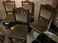 Stoelen, antiek, groen velours bekleed - 4 stuks - afbeelding 1 van  2