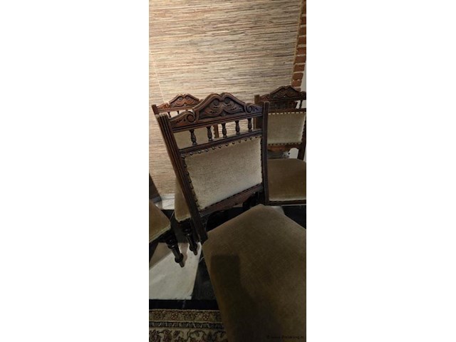 Stoelen, antiek, groen velours bekleed - 4 stuks - afbeelding 2 van  2