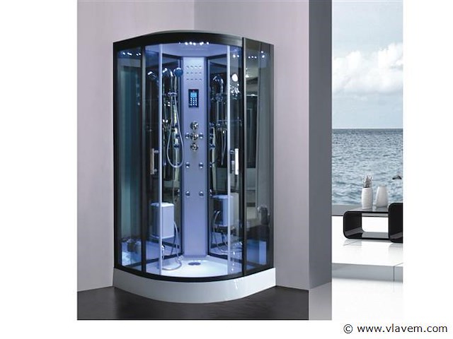 Stoomcabine halfrond - wit bad met zwarte cabine - 90x90x215 cm - afbeelding 2 van  3