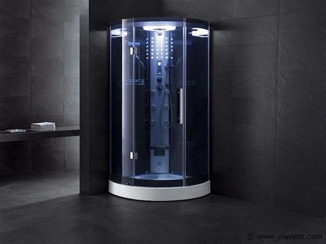 Stoomcabine halfrond - zwarte cabine met witte bodemplaat 100x100x215 cm - afbeelding 1 van  2