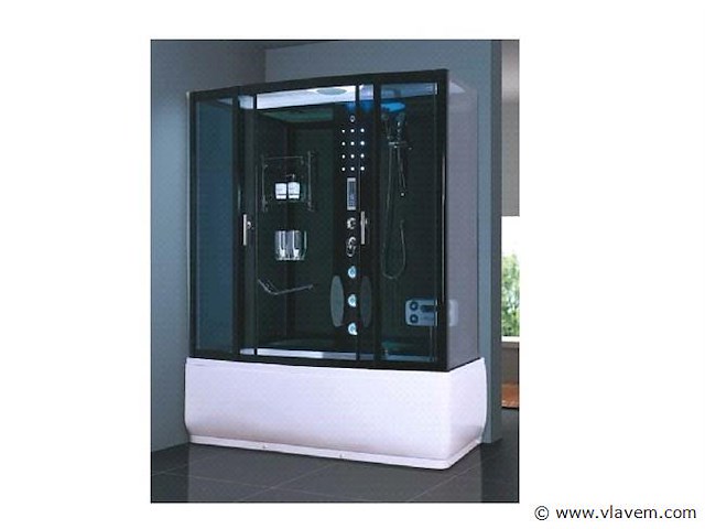 Stoomcabine met massagebad - rechthoekig - wit bad met zwarte cabine 150x85x225 cm - afbeelding 1 van  10