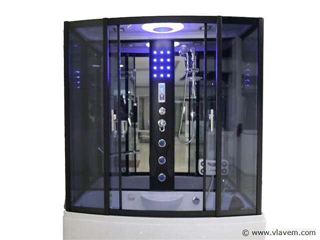 Stoomcabine met massagebad - rechthoekig - wit bad met zwarte cabine 150x85x225 cm - afbeelding 3 van  10