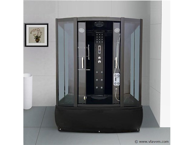 Stoomcabine met massagebad - rechthoekig - zwart bad met zwarte cabine 170x85x220 cm - afbeelding 1 van  4