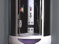 Stoomcabine met whirlpool massagebad - halfrond - wit bad met zwarte cabine 135x135x200cm - afbeelding 1 van  2