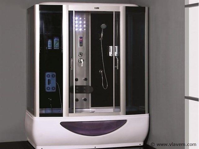 Stoomcabine met whirlpool massagebad - rechthoekig - wit bad met zwarte cabine 170x90x220 cm - afbeelding 1 van  2