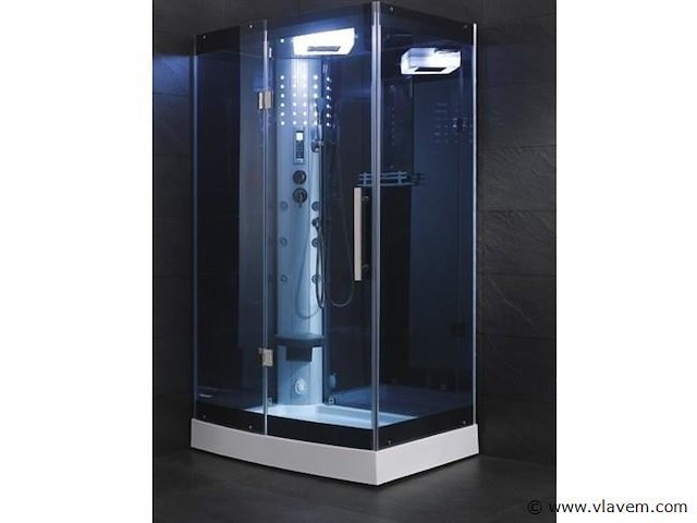 Stoomcabine rechthoekig - zwarte cabine met witte bodemplaat 120x90x215 cm - afbeelding 2 van  3