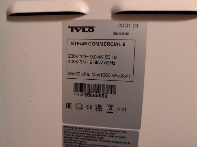 Stoomgenerator t.b.v. turks stoombad tylo, steam commercial 9, bouwjaar 2023 - afbeelding 3 van  4