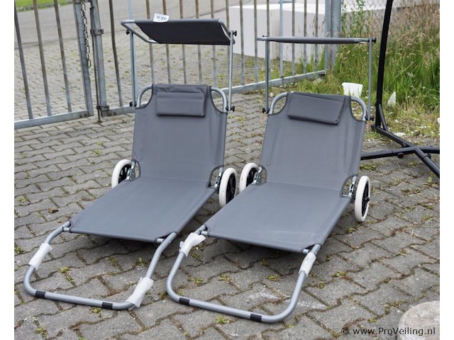 Strandstoelen met zonneklep - 2 stuks - afbeelding 1 van  1