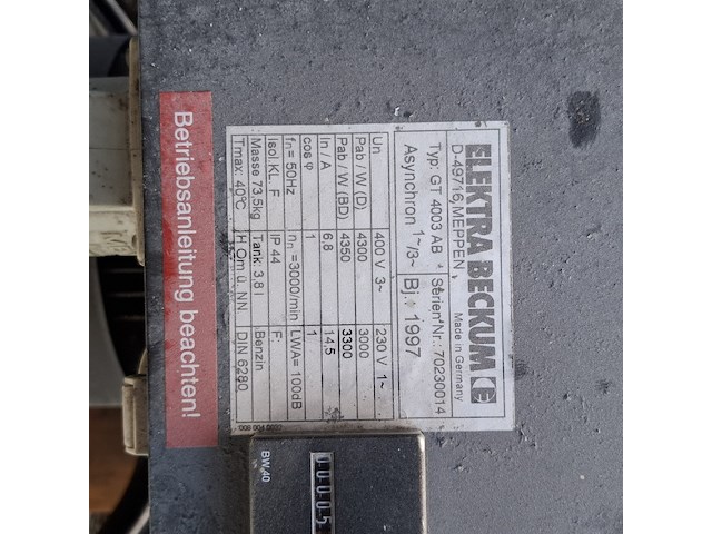 Stroom en krachtstroom generator, elektra beckum, gt 4003 ab, blauw, 2000 - afbeelding 10 van  13