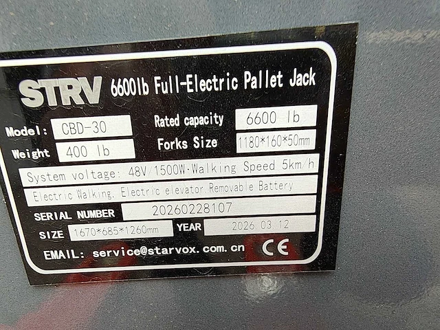 Strv - 2026 - cbd-30 - elektrische palletwagen - afbeelding 6 van  8