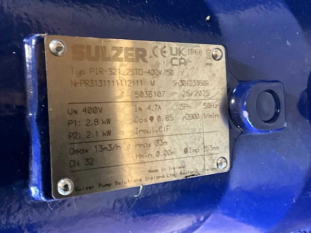 Sulzer 2.8kw dompel pomp - afbeelding 3 van  3