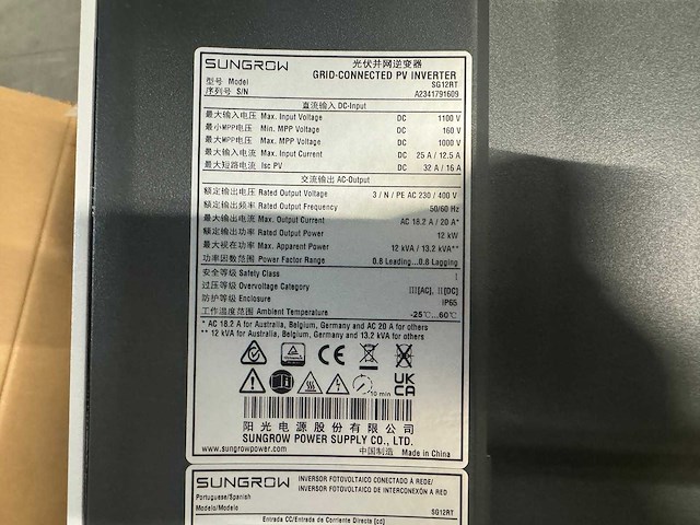 Sungrow - sg12rt - 12 kw omvormer t.b.v. zonnepanelen - afbeelding 4 van  4