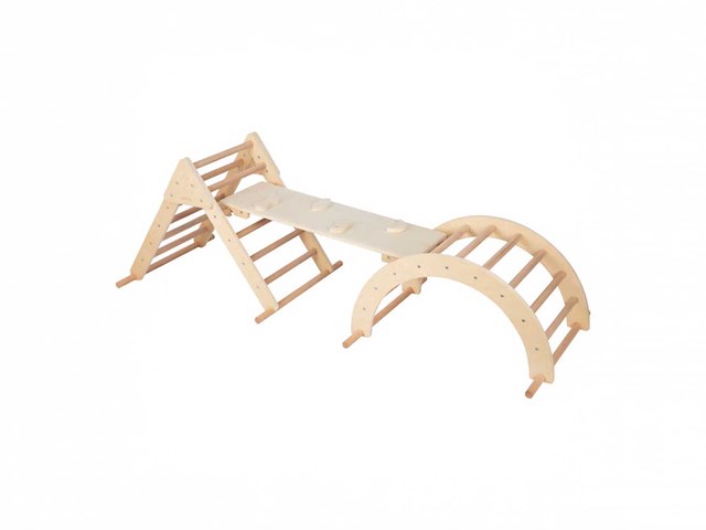 Sunny charlie 3-in-1 houten klimdriehoek met klimwand en rocker - afbeelding 1 van  6