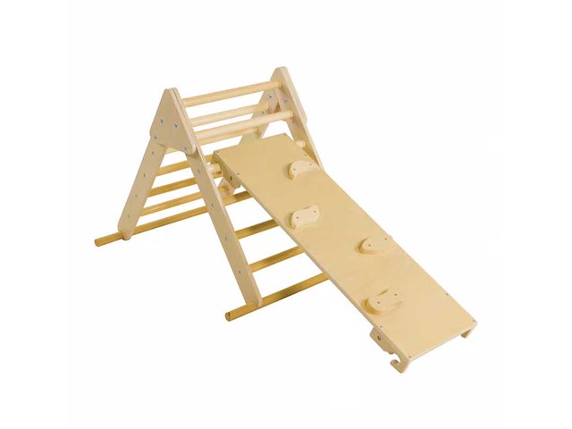 Sunny charlie 3-in-1 houten klimdriehoek met klimwand en rocker - afbeelding 2 van  6