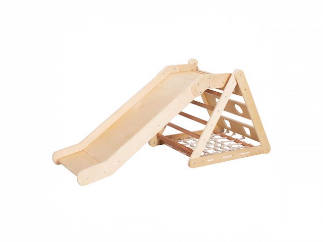 Sunny sammie 2-in-1 houten klimdriehoek met glijbaan - afbeelding 1 van  6