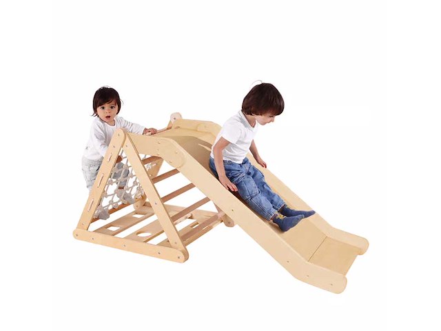 Sunny sammie 2-in-1 houten klimdriehoek met glijbaan - afbeelding 5 van  6