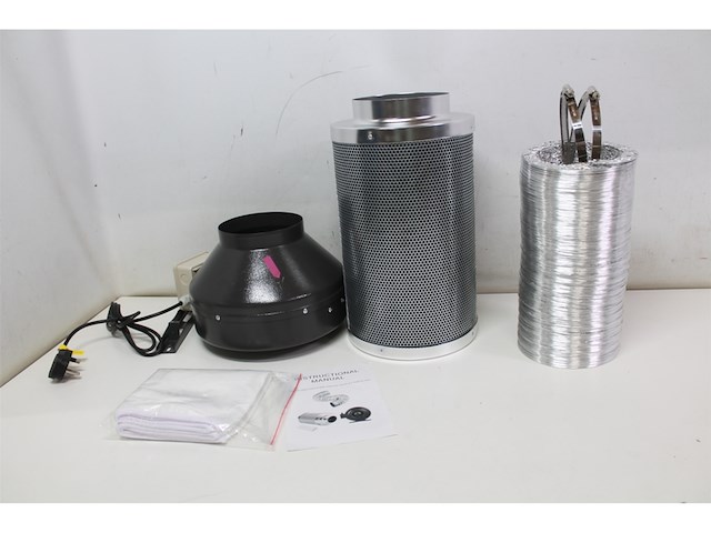 Sunstream 15,2 cm 440 cfm inline ventilator, 15,2 cm koolstoffilter en 9,8 cm luchtgeleidingscombinatie voor ventilatie van kweektenten - afbeelding 1 van  2