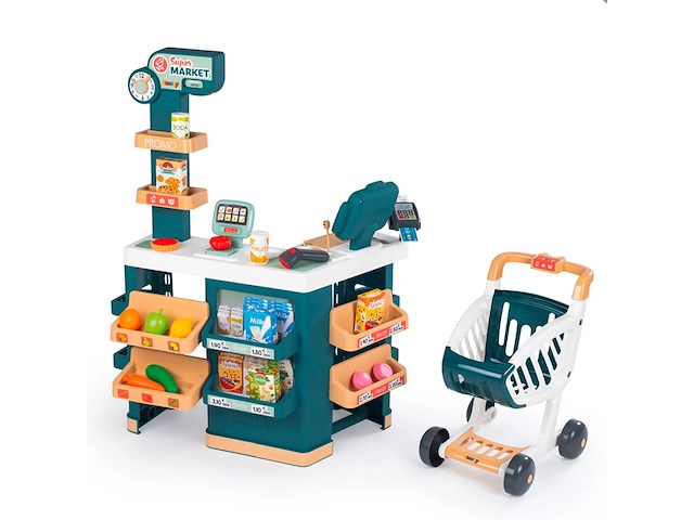 Supermarkt speelset winkelwagen & kassa smoby, maxi market, meerkleurig - afbeelding 1 van  3