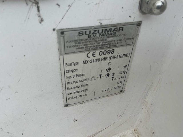 Suzumar mx-310 rib boot met buitenboordmotor - afbeelding 6 van  6