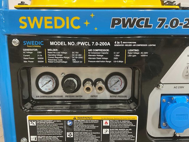 Swedic - pwcl 7.0-200a - generator lasapparaat lichtmast compressor in 1 - afbeelding 13 van  14