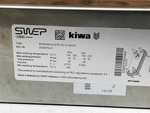 Swep warmtewisselaar b16dwhx 14/1p-sc-s 4x3/4 - afbeelding 3 van  4