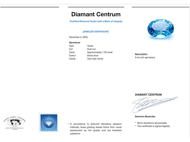 Swiss blue topaas circa 1.50 carat - afbeelding 1 van  1