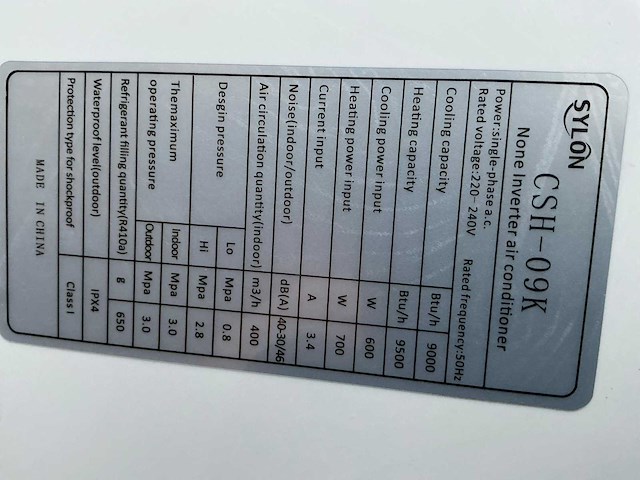 Sylon csh-09k airconditioning ongebruikt - afbeelding 3 van  18