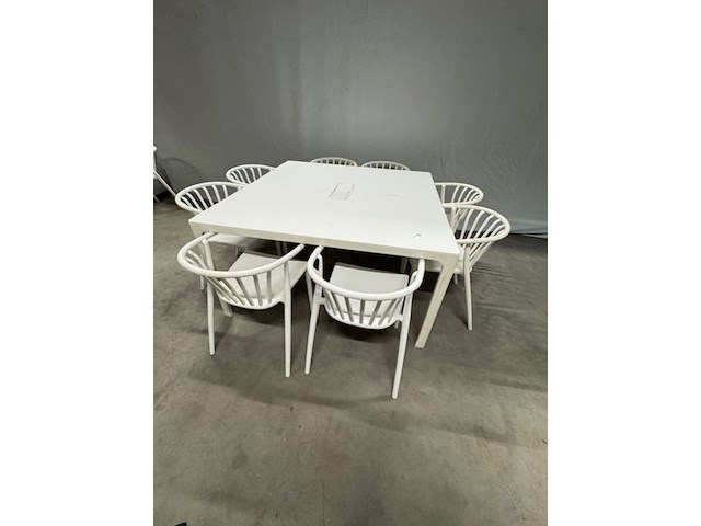 Tafel met 8 stoelen, wit - afbeelding 1 van  5