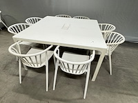 Tafel met 8 stoelen, wit