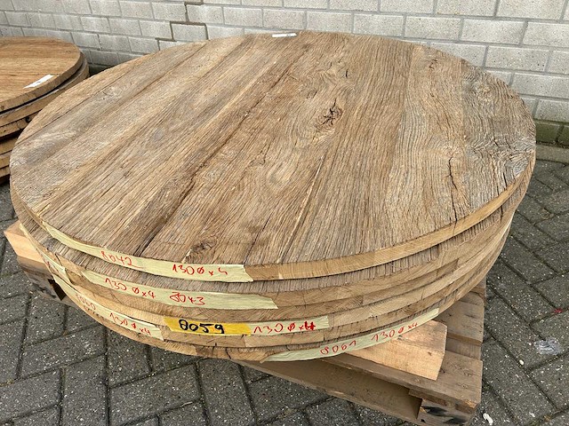 Tafelbladen rond 130 cm. set van 6 stuks eiken - afbeelding 3 van  4