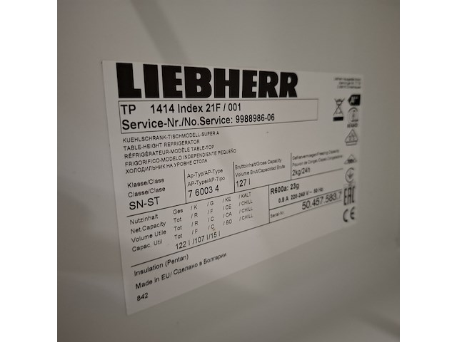 Tafelmodel koelkast met vriesvak, liebherr a+++, tp1414 - afbeelding 5 van  5