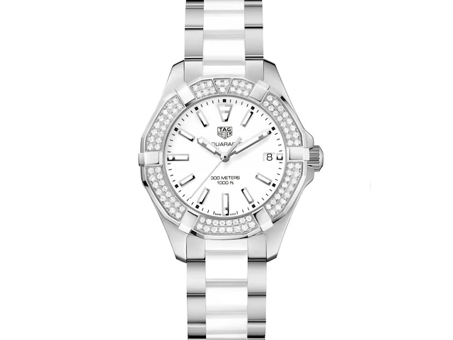 Tag heuer aquaracer ceramic duikhorloge met diamanten lunette - afbeelding 2 van  8