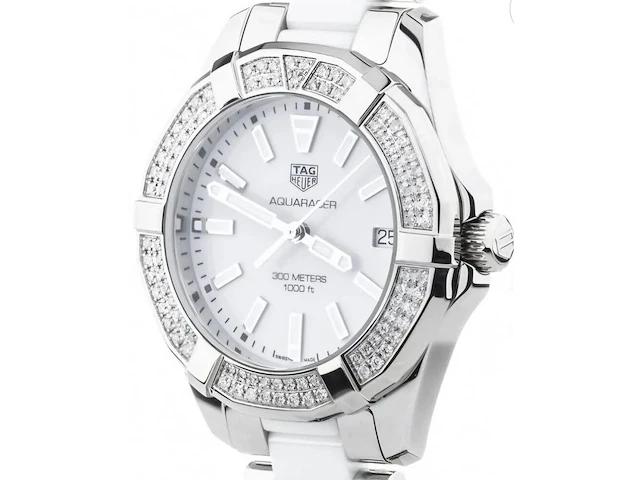 Tag heuer aquaracer ceramic duikhorloge met diamanten lunette - afbeelding 3 van  8