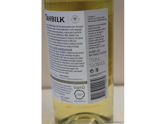 Tahbilk marsanne witte wijn - 75 cl - winkelverkoopprijs € 9.95 - afbeelding 3 van  3