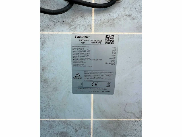 Talesun - set van 100 gebruikte zonnepanelen (260 en 275 wp) - afbeelding 4 van  4