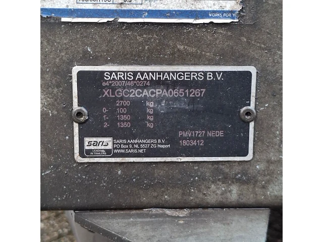 Tandemas aanhanger, saris, c2700, 2018 - afbeelding 13 van  22