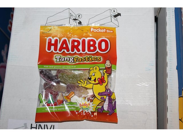 Tangfastics haribo in 6 overdozen met 28 zakjes a 75 g. tht 7-2026. - afbeelding 1 van  2