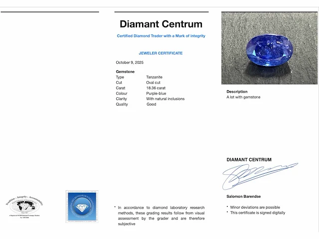 Tanzaniet 18.36 ct - afbeelding 3 van  4
