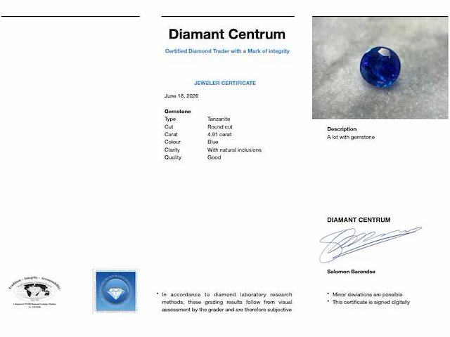 Tanzaniet 4.91 ct natuurlijk - afbeelding 4 van  4