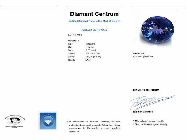 Tanzaniet 5.60 ct gecertificeerd - afbeelding 4 van  4
