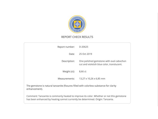 Tanzaniet 8.66 carat natuurlijke tanzaniet gecertificeerd - afbeelding 3 van  5