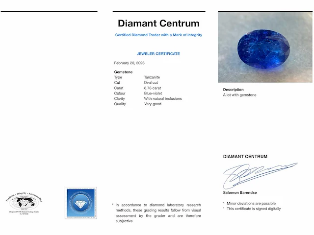Tanzaniet 8.76 ct - afbeelding 5 van  5