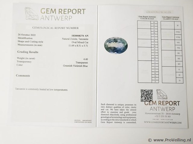 Tanzanite 4.40ct gra certified - afbeelding 4 van  4