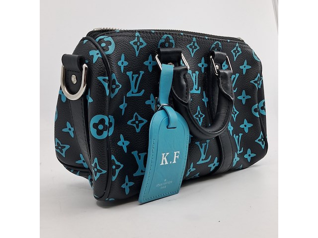 Tas, louis vuitton, keepall, zwart/turquoise - afbeelding 4 van  11