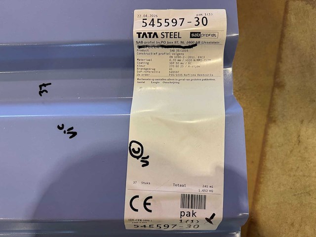 Tata steel (sab-profiel) - 37x sab 35/1035 - dakplaat - roofing material - afbeelding 3 van  4